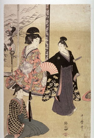 Kitagawa Utamaro: Women Watching a Boy Dance by a Painted Screen, panel from an incomplete triptych - Legion of Honor