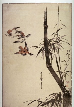 喜多川歌麿: Three Sparrows and Bamboo - Legion of Honor