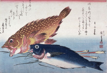 歌川広重: Untitled (Kasago, Isaki, and Ginger?),one of ten from an untitled series of fish - Legion of Honor
