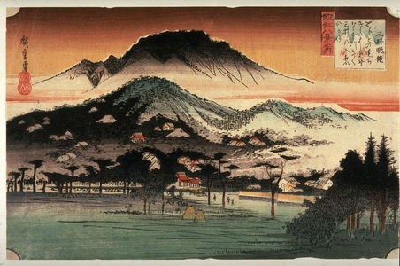 Utagawa Hiroshige: Evening Bell at Mii Temple (Mii no bansho), from the series Eight Views of Omi Province (Omi hakkei) - Legion of Honor