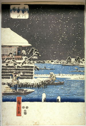 歌川広重: Snow on the Sumida River (Sumidagawa setchu no zu), one panel a triptych from the series Views of the Four Seasons at Famous Places in Edo ( Edo meisho shiki no nagame) - Legion of Honor
