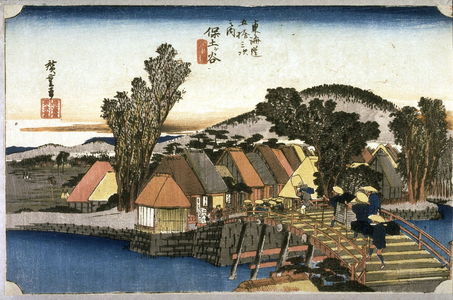 Utagawa Hiroshige: Shimmachi bridge at Hodogaya (Hodogaya shimmachibashi), no. 5 from the series Fifty-three Stations of the Tokaido (Tokaido gojusantsugi no uchi) - Legion of Honor