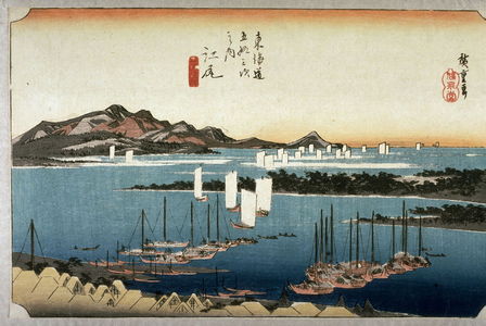 歌川広重: Distant View of Mio from Ejiri (Ejiri mio embo), no. 19 from the series Fifty-three Stations of the Tokaido (Tokaido gosantsugi no uchi) - Legion of Honor