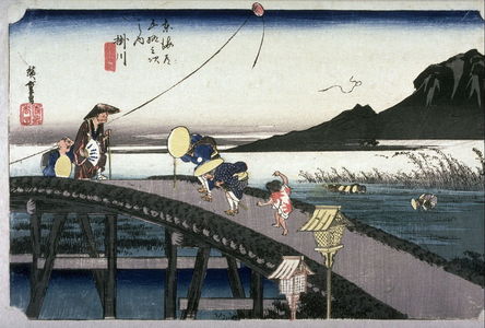 Utagawa Hiroshige: Distant View of Mt. Akiba from Kakegawa (Kakegawa akibayama embo), no. 27 from the series Fifty-three Stations of the Tokaido (Tokaido gosantsugi no uchi) - Legion of Honor