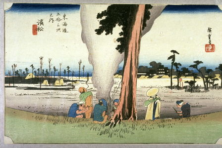 歌川広重: Bare Trees in Winter at Hammatsu (Hamamatsu fuyugare no zu), no. 30 from the series Fifty-three Stations of the Tokaido (Tokaido gosantsugi no uchi) - Legion of Honor