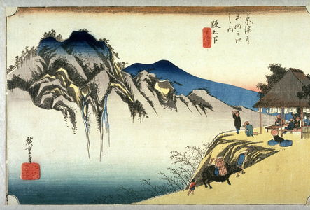 歌川広重: Fudesute Mountain near Sakanoshita (Sakanoshita fudesutemine), no. 49 from the series Fifty-three Stations of the Tokaido (Tokaido gosantsugi no uchi) - Legion of Honor