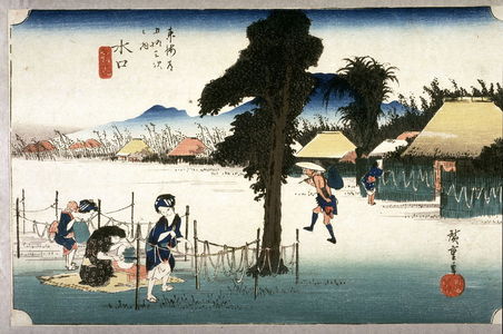Utagawa Hiroshige: Dried Gourd Strips, a Product of Minakuchi (Minakuchi meibutsu kampyo), no. 51 from the series Fifty-three Stations of the Tokaido (Tokaido gosantsugi no uchi) - Legion of Honor