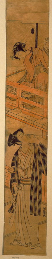 Isoda Kory?sai: Girl on Balcony Tossing Ball at Youth with Love Letter (Chushingura, Act VII) - Legion of Honor