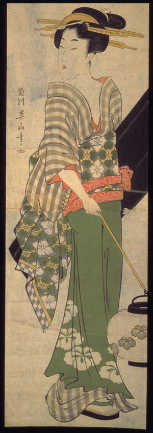 菊川英山: Geisha with Samisen Case and Lantern - Legion of Honor
