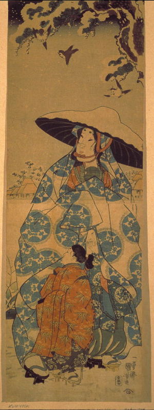 歌川国芳: Tokiwa Gozen and Her Children in the Snow - Legion of Honor