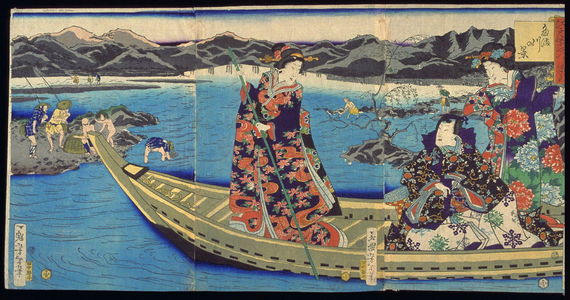 月岡芳年: The Tama River (Tamagawa no kei), from the series People of Edo Dressed as Genji in Ancient Purple (the Purple of Edo) ( Edo-murasaki yatsushi Genji) - Legion of Honor