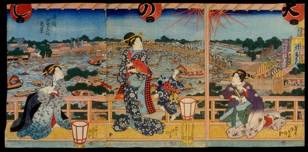 Utagawa Kunisada, 歌川国貞 (Utagawa Kunisada)による浮世絵「Enjoying the Cool of Evening at Ryogoku (Ryogogku yusuzumi no kokei)」