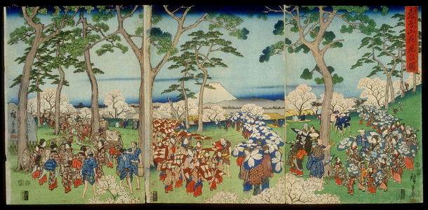 Utagawa Hiroshige: Flower Viewing at Asukayama (Asukayama hanami no zu ) - Legion of Honor