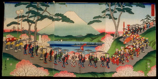 二歌川広重: A Procession of Women on a Journey of Flowers (Hana no tabi onna gyoretsu) - Legion of Honor