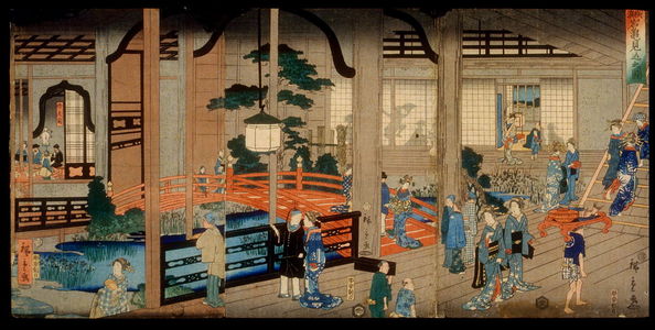 二歌川広重: An Anticipatory View of the Gankiro Brothel in Yokohama (Yokohama Gankiro mikomi no zu) - Legion of Honor
