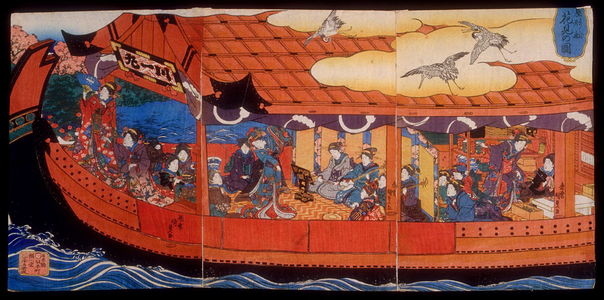 歌川国貞: Flower Viewing from a Pleasure Boat (Yakatabune hanami no zu) - Legion of Honor
