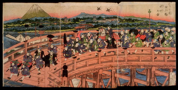 渓斉英泉: Children's Pastimes: A Procession on Nihon Bridge (Osana asobi Nihonbashi gyoretsu no zu) - Legion of Honor