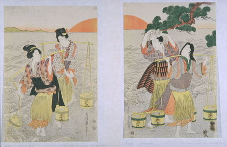 Kikugawa Eizan: Four Women on a Beach at Dawn Gathering Pails of Brine - Legion of Honor