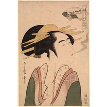 喜多川歌麿: Tama River at Mount Koya (Courtesan Smoking a Pipe), from an untitled series of the Six Tama Rivers - Legion of Honor