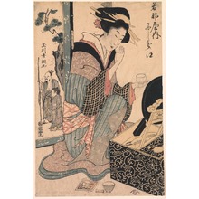 Tamagawa Shucho: The Courtesan Nishikie of Wakanaya kneeling Before a Mirror Stand from an untitled series of portaits of courtesans - Legion of Honor