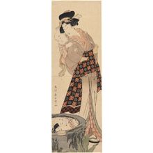 Kikugawa Eizan: Mother Carrying Her Baby Son on Her Back by a Cistern - Legion of Honor