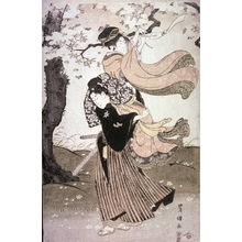 歌川豊国: Couple Tying Poem Sllp to Cherry Tree, panel from a triptych - Legion of Honor