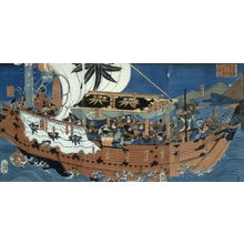 Utagawa Yoshitora, 歌川芳虎 (Yoshitora)による浮世絵「Tametomo Crossing the Sea with the Priest Oniyasha as Guide」