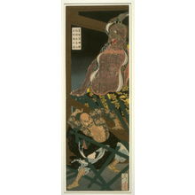 月岡芳年: Lu chi Shen in a Drunken Rage, Smashing the Guardian Figure at the Temple on the Five Crested Mountain - Legion of Honor
