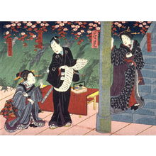 歌川国貞: Flower Viewing (Hanami) Actors as Hashimotoya, Shirakage, Suzuki Jusui (?) and Hashimotoya Outa from an untitled series of half-block scenes from kabuki plays - Legion of Honor