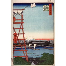 歌川広重: The Ekoin at Ryogoku and Motoyanagi Bridge (Ryogoku ekoin motoyanagibashi), no. 53 from the series One Hundred Views of Famous Places in Edo (Meisho edo hyakkei) - Legion of Honor