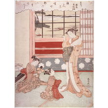 Suzuki Harunobu: Recently Arrived Kyoto Courtesan Kunihana with Her Kamuro Kameji and Tsuruji (Kyo kudari Kunihana kamuro Kameji Tsuruj) from an untitled series of Kyoto Courtesans - Legion of Honor