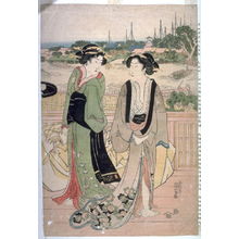 Utagawa Kunisada, 歌川国貞 (Utagawa Kunisada)による浮世絵「Two geisha on a bridge」