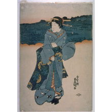 Utagawa Kunisada, 歌川国貞 (Utagawa Kunisada)による浮世絵「Strolling geisha, view of bridge」