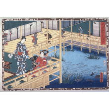 歌川国貞: Genji and lover by a carp pond - Legion of Honor
