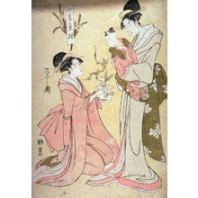 Eishi: Kneeling Woman Showing a Miniature Plum Tree to a Child in its Mother's Artms, from the series Children's Pastimes in the Four Seasons (Shiki warabe asobi) - Legion of Honor