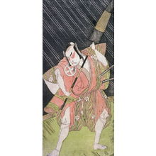 勝川春章: Otami Hiroji II as a Samurai on Bridge in Night Rain - Legion of Honor
