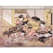 Kitao Shigemasa: The Courtesans Chozan, Senzan, and Toyoharu of the Chojiya from the series A Mirror of Beautiful Women in the Green Houses (Seiro bijin awase sugata, kagami) - Legion of Honor