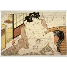 Japanese Print "Couple seated by open door panel" by Katsukawa Shuncho, 勝川春潮 (Katsukawa Shuncho)