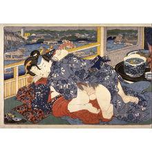 Japanischer Druck "Lovers near a bridge" von Utagawa Kunisada, 歌川国貞 (Utagawa Kunisada)