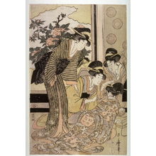 Kitagawa Utamaro: Women Drawing Strings for Prizes, left panel of a triptych - Legion of Honor