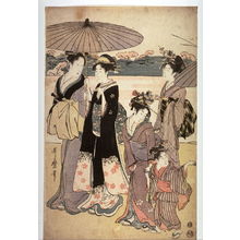 Kitagawa Utamaro: Women and Children Returning from a Flower Viewing Excursion, panel from an unidentified triptych - Legion of Honor