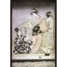 喜多川歌麿: Two Women and Man on a Fishing Boat, panel from an unidentified triptych - Legion of Honor