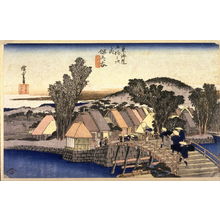 Utagawa Hiroshige: Shimmachi bridge at Hodogaya (Hodogaya shimmachibashi), no. 5 from the series Fifty-three Stations of the Tokaido (Tokaido gojusantsugi no uchi) - Legion of Honor