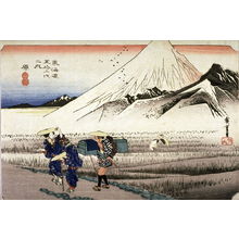 Utagawa Hiroshige: Mt. Fuji at Dawn near Hara (Hara asa no fuji), no. 14 from the series Fifty-three Stations of the Tokaido (Tokaido gojusantsugi no uchi) - Legion of Honor