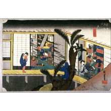 Utagawa Hiroshige: Waitresses at an Inn at Akasaka (Akasaka ryosha shofu no zu), no. 37 from the series Fifty-three Stations of the Tokaido (Tokaido gosantsugi no uchi) - Legion of Honor