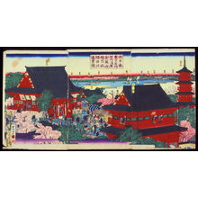 歌川国利: The Sumida River from the Precincts of Kinryuzan Temple in Asakusa (Asakusa kinryuzan kedai yari Sumidagawa enkei no zu) , from the series Famous Places in Tokyo (Dainippon Tokyo meisho) - Legion of Honor