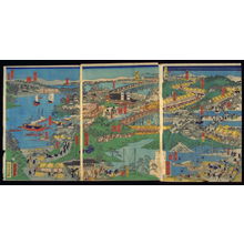 Utagawa Yoshitora: Maizaka to Yokkaichi, sheets 7-9 of a twelve panel composition Famous Places on the Tokaido: Shogun's Procession to Kyoto to Meet the Emperor (Tokaido meisho zu) - Legion of Honor