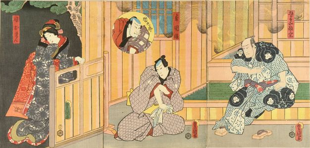 Utagawa Kunisada: A scene of a kabuki performance, triptych, 1858 - Hara Shobō