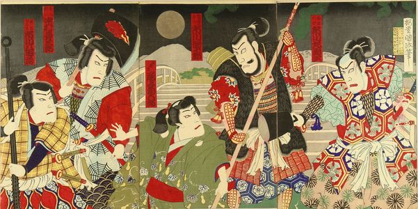 KUNIMASA IV: A scene of a kabuki performance, triptych, 1888 - Hara Shobō