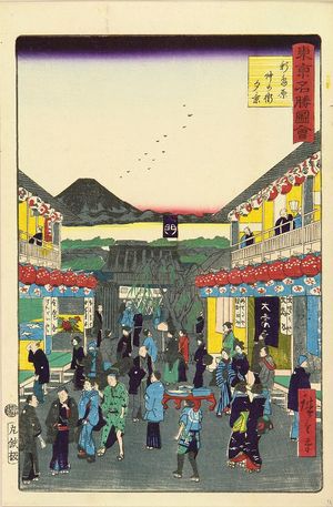Utagawa Hiroshige III: Nakanocho, Shin-Yoshiwara, from Tokyo meisho zue (Pictures of famous views of Tokyo), 1869 - Hara Shobō
